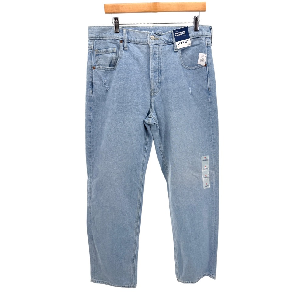 Old Navy Mid-Rise Slouchy Straight Leg Jeans Light Wash Blue Distressed‎ 6 NWT